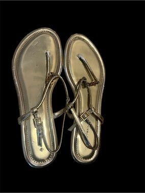 Tory Burch Metallic Gold T-Strap Sandals